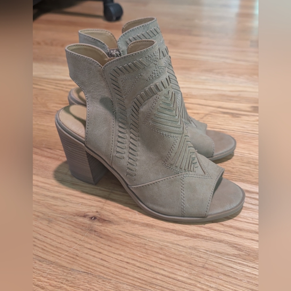 Target Gray Heeled Boots with Open Back and Stacked Heel